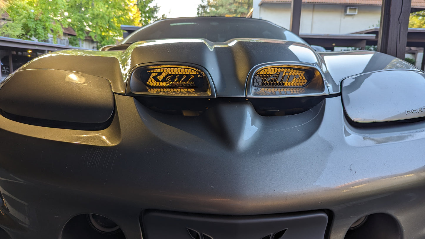 98-02 Pontiac Trans Am WS6 Ram Air hood grills with "Ram Air" text.